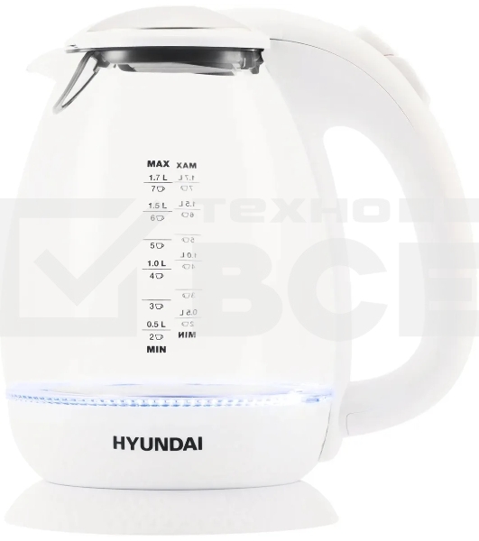 Чайник электрический Hyundai HYK-G3805 1.7л. 2200Вт белый/прозрачный (корпус: стекло)