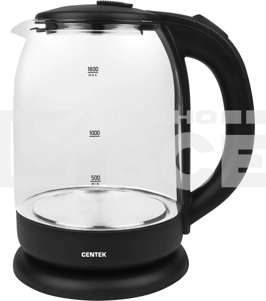 Чайник Centek CT-0010 стекло 1.8л, 1900Вт, LED индикатор, Защита от перегрева, Фильтр от накипи.