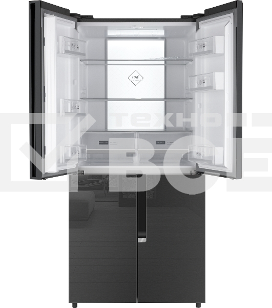 Холодильник Weissgauff WCD 450 INOX GLASS нержавеющая сталь трехкамерный side-by-side 286/141л морозилка снизу