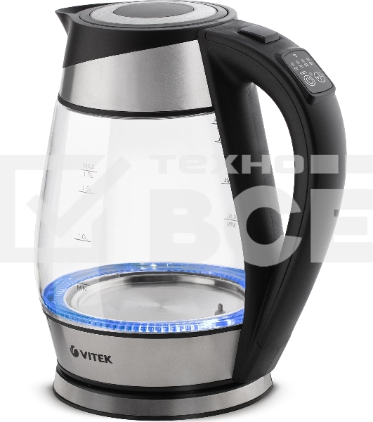 Чайник электрический Vitek VT-1177 1.7л. 2200Вт серебристый/черный корпус: стекло/металл/пластик