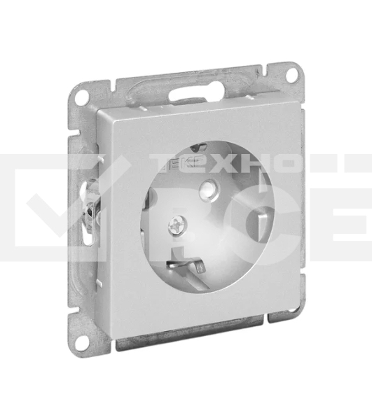 Механизм розетки EKF UP1-SOA-111 16А, с заземлением, со шторками, алюминий Эпика