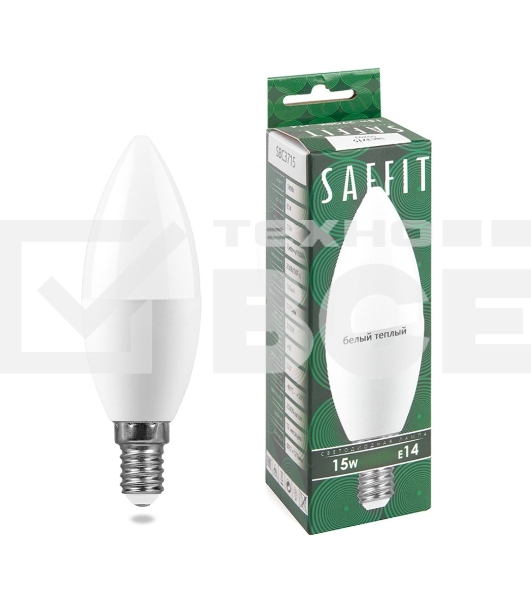 Лампа светодиодная SAFFIT SBC3715 LED 15Вт Е14 теплый матовая свеча