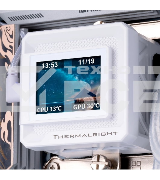 Водяное охлаждение для процессора Thermalright Frozen Warframe SE 240 ARGB White (240mm, LED temp., Black, ARGB/ Fans: 2x120mm, 70.84CFM, 29.8dBA, 2000RPM/ Pump height 59mm, Rad thickness 27mm/ S: 1851, 1700, 1200, 115X, AM5, AM4)