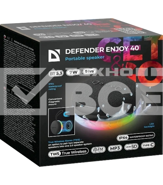 Портативная акустика Defender Enjoy 40 7Вт, Magnet/BT/IPX4/FM/TF/TWS