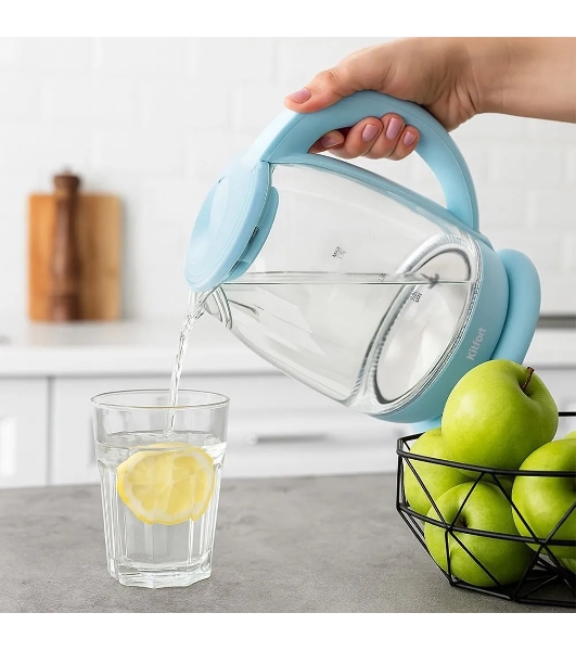 Чайник электрический Kitfort КТ-640-1 1.7 л, 2200 Вт, голубой (корпус: пластик/стекло)