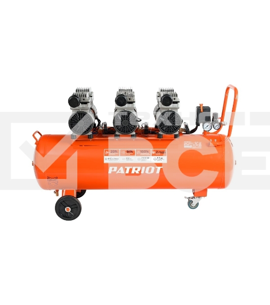 Компрессор Patriot поршневой безмасляный WO 100-440, 440 л/мин, 8 бар, 2500 Вт, 100 л, быстросъем и 