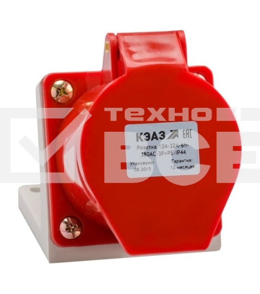Розетка 134 63А 6h 380AC 3P+PE IP67 для монтажа на поверхность КЭАЗ 241220