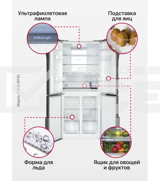 Холодильник Hansa FY418.3DFXC нержавеющая сталь трехкамерный 274/144л морозилка снизу