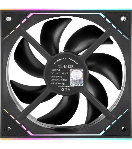 Кулер для корпуса Thermalright TL-M12R Reverse (124x120x25mm, 4-pin PWM, ARGB, 42.6CFM, 23.2dBA, 1500RPM, черный)