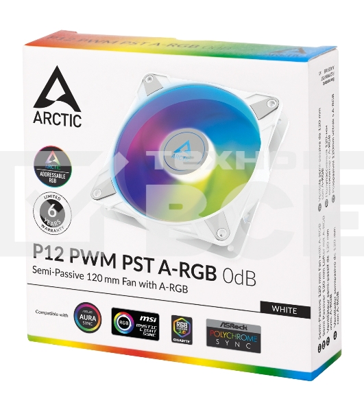 Вентилятор для корпуса Arctic P12 PWM PST A-RGB белый, 120 мм, 2000 об/мин, 22.5 дБ, 4 pin