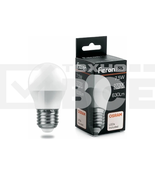 Лампа светодиодная FERON PRO LB-1407 (38074) шар E27 7.5W 2700K