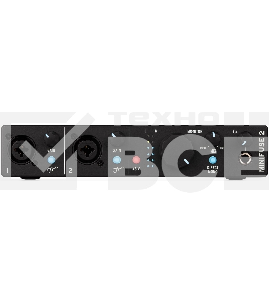 Аудиоинтерфейс USB Arturia MiniFuse 2 Black [800102] 24бит/192кГц, два комбинированных входа XLR-1/4 (микрофонный / линейный / инструментальный уровень) с фантомным питанием +48 В, выходы на монитор (L/R Jack), выход для наушников, MIDI In/Out