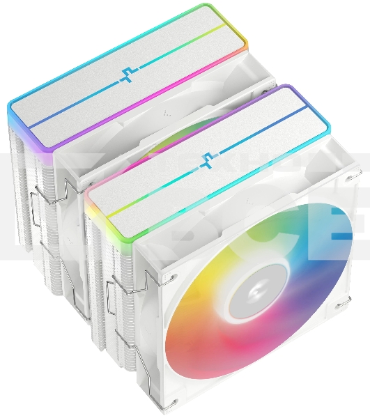 Кулер для процессора DEEPCOOL AG620 WH ARGB V2 LGA20XX/1700/1200/115X/AM5/AM4 (9шт/кор, TDP 260W, PWM, ARGB DUAL Fan 120mm, 6 тепл. трубок, белый) RET