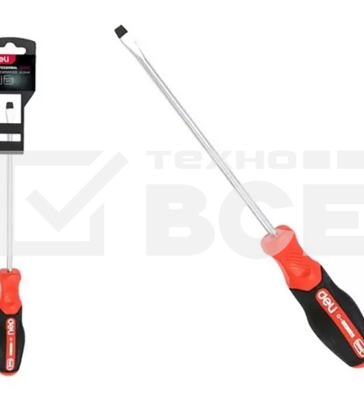 Отвертка шлицевая Deli DL3448 SL6x125мм сталь S2, матовый стержень, двухкомпонентная прорезиненная рукоять