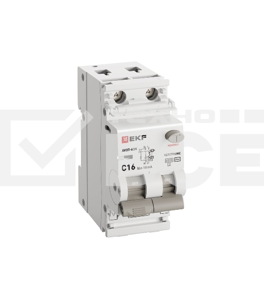 Выключатель автоматический дифференциального тока 2п (1P+N) C 16А 10мА тип AC 6кА АВДТ-63N (электрон.) PROxima EKF D63N26E16C10