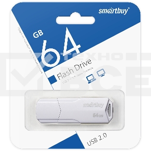 Флешка USB SmartBuy CLUE White (SB64GbCLU-W), 64Gb, USB 2.0, R/W 25/15, белый