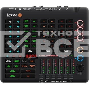 Аудиоинтерфейс USB Icon Live Console для стримов, DSP обработка, фейдеров: 6, энкодеров: 5, дисплеи: 4, XLR микр. вход, 1/4