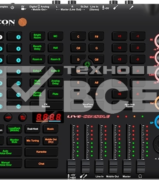 Аудиоинтерфейс USB Icon Live Console для стримов, DSP обработка, фейдеров: 6, энкодеров: 5, дисплеи: 4, XLR микр. вход, 1/4