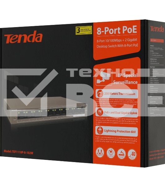 Коммутатор TENDA TEF1110P-8-102W 8PORT 100M 8POE