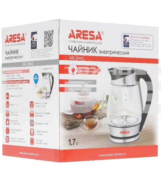 Чайник Aresa AR-3441 220-240В, 50 Гц, 2000 Вт, 1.7 л