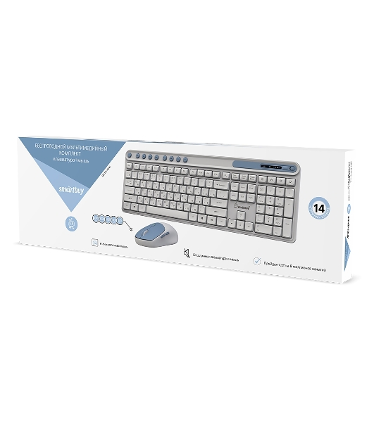 Комплект клавиатура+мышь Smartbuy 107AG беспроводной, USB, 1200 DPI, бело-голубой