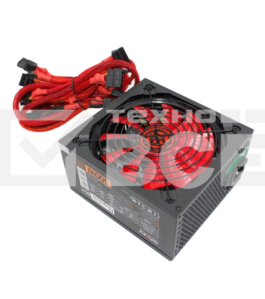 Блок питания Ginzzu PC500 (Red), 500Вт 80 PLUS, 140мм, черный (Red)