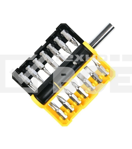 Набор бит 14 шт c держателем Deli DL251201 (SL4,SL5,SL6,PH0,PH1,PH2,PH3,T15,T20,T25,H5,H6,PZ1,PZ2), сталь S2, пласт.держатель