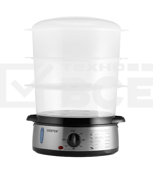 Пароварка электрическая Centek CT-1457 9л 800Вт, стальной корпус, таймер 60 мин, 3 контейнера