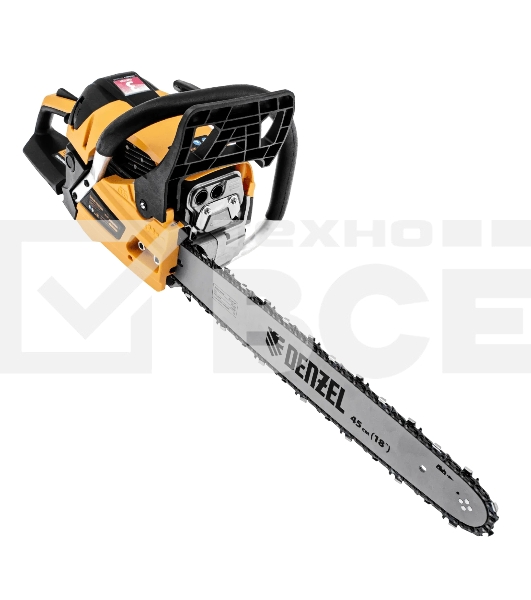 Пила цепная бензиновая Denzel DS-5218, шина 45 см, 52см3, 3 л.с., шаг 0,325, паз 1,5 мм, 72 зв
