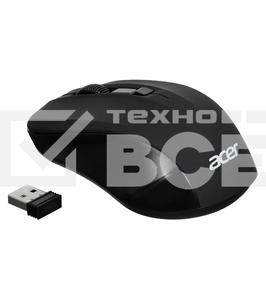 Мышь беспроводная Acer OMR010 черный, 1200 dpi, радиоканал, USB, кнопки - 3