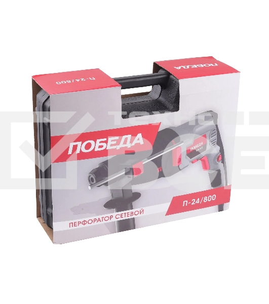 Перфоратор ПОБЕДА П-24/800, SDS+, 800Вт, 1200об/мин, 5300уд/мин, макс. диаметр бурения 24мм, дополнительная рукоятка, глубиномер, кейс