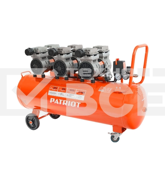 Компрессор Patriot поршневой безмасляный WO 100-440, 440 л/мин, 8 бар, 2500 Вт, 100 л, быстросъем и 