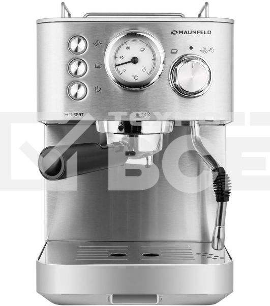 Кофеварка рожковая Maunfeld MF-721S PRO нержавеющая сталь, исп. кофе - молотый/чалды, 1.5 л, 1140 Вт, 15 Бар.