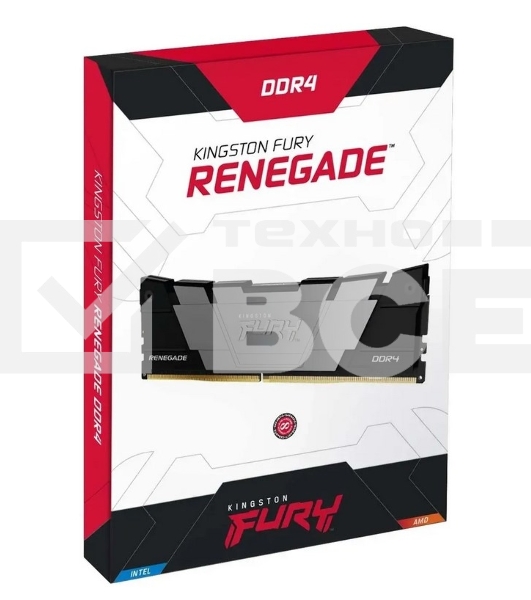 Оперативная память Kingston Fury Renegade, DDR4, 32GB (2x16GB), 3200MHz, CL16, с радиаторами, серый/черный