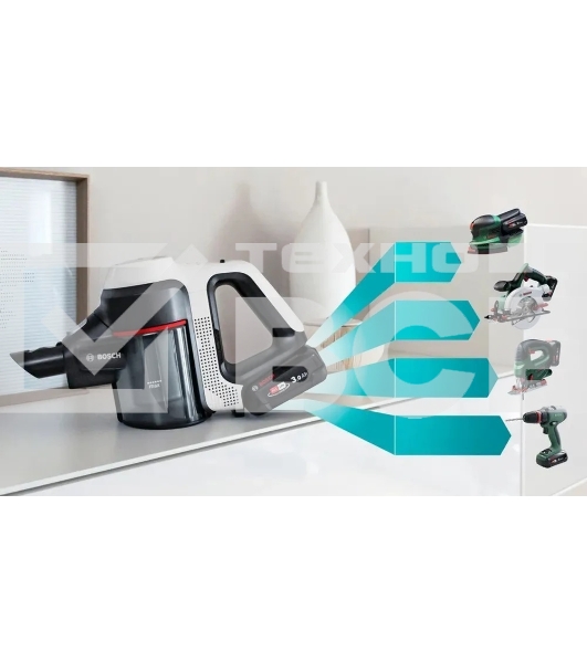 Пылесос вертикальный Bosch BBS711W черный/белый, питание от аккумулятора, 18 Вт, уборка сухая, пылесборник 0.3 л