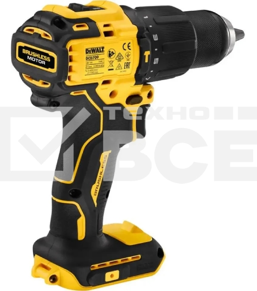 Дрель-шуруповерт DeWalt DCD709N-XJ, Аккумуляторная, 18В, Без АКБ и ЗУ, Кейс