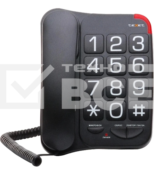 Телефон проводной teXet TX-201 черный