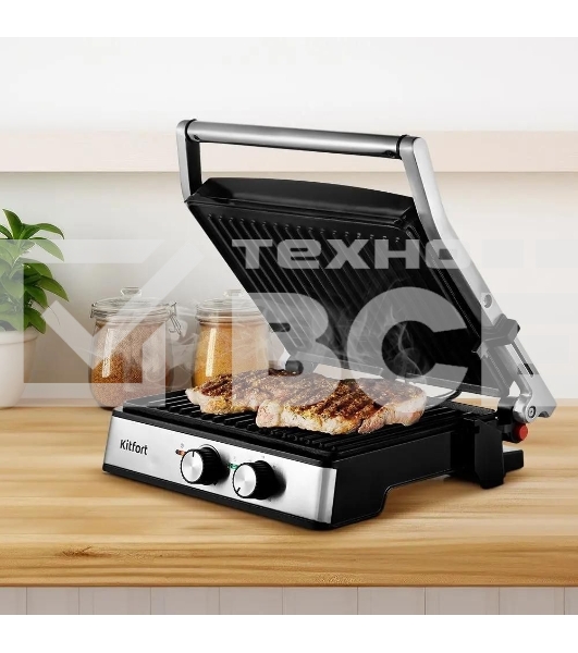 Электрогриль Kitfort КТ-3601 2000Вт серебристый/черный