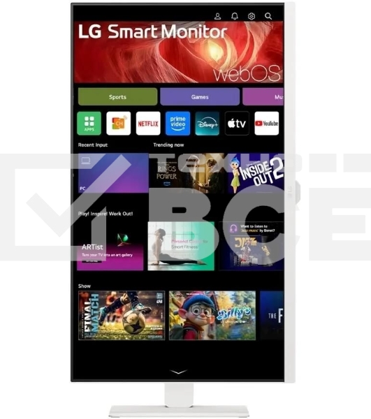 Монитор 31.5' LG 32U850SA-W IPS 3840x2160, 60 Гц, 5 мс, 16:9, 400 кд/м², 2xHDMI 2.0, USB-C (90 Вт), USB Hub (3x USB 3.0), 3.5 Jack, HDR10, динамики (2x5 Вт), веб-камера, Smart TV (webOS 24), Wi-Fi, Bluetooth, VESA 100x100, белый