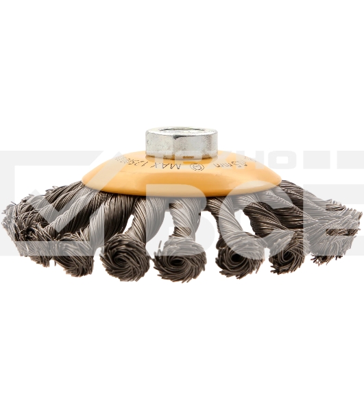 Щетка для УШМ Denzel 125 мм, М14, тарелка, крученая нержавеющая проволока 0,5 мм