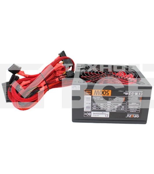 Блок питания Ginzzu PC500 (Red), 500Вт 80 PLUS, 140мм, черный (Red)