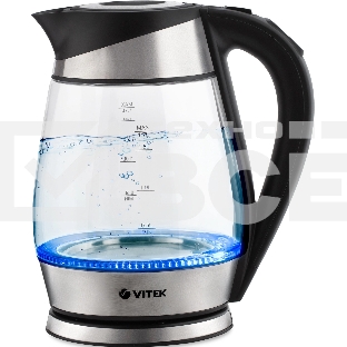 Чайник электрический Vitek VT-1177 1.7л. 2200Вт серебристый/черный корпус: стекло/металл/пластик