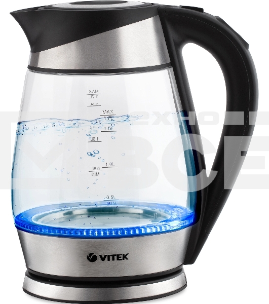 Чайник электрический Vitek VT-1177 1.7л. 2200Вт серебристый/черный корпус: стекло/металл/пластик