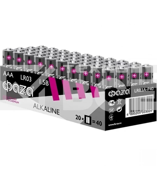 Элемент питания LR03 (AAA) алкалиновая уп. 40 шт. ФАZА Alkaline Pack-40