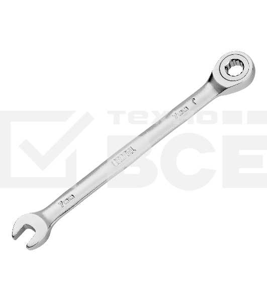Ключ комбинированный трещоточный Denzel 7 мм, CrV, матовый хром 14701