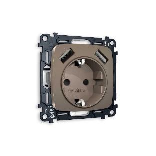 Комплект механизма электрической розетки OMEGA Темная бронза матовый 2USB A+A 18W (быстрая зарядка) с/з QUANT (OP6390, VM155) MO639010