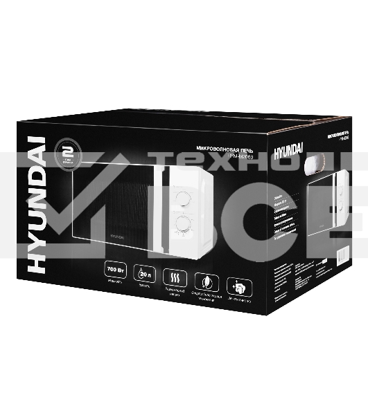 Микроволновая печь Hyundai HYM-M2068 белый, 20 л, 700 Вт, переключатели - поворотный механизм