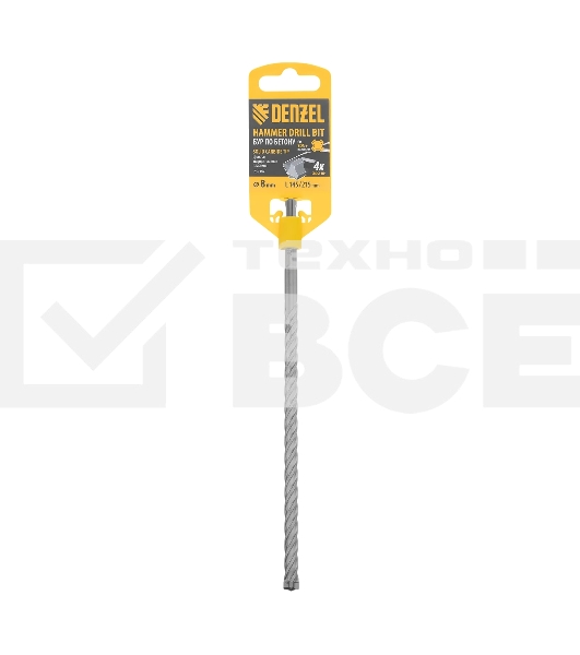 Бур по бетону Denzel цельная крестовая пластина, 8x215 мм, SDS PLUS