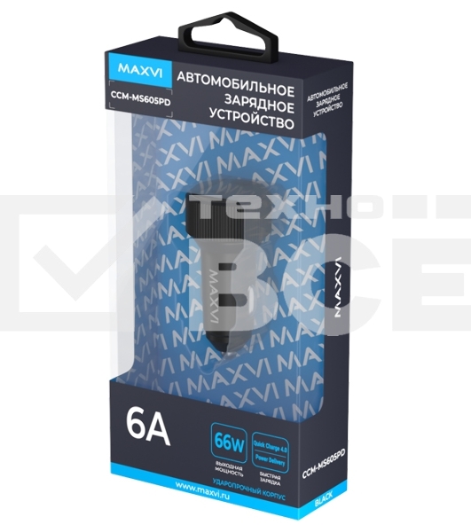 Автомобильное зарядное устройство Maxvi CCM-MS605PD 66W 6A (2xType-C, QC3.0 PD3.0) черный