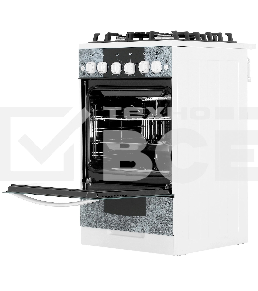 Плита газовая Gefest 5500-02 0113 мрамор, конфорок 4 шт, духовка 52 л, 50 см x 85 см x 58.5 см